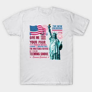 Statue of liberty, The new colossus poem, by Emma Lazarus USA flag tee 2 T-Shirt